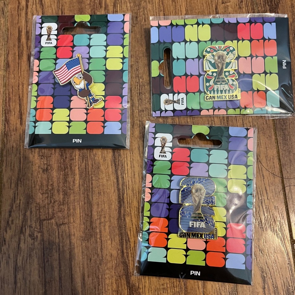 New FIFA World Cup 2026 Pin Lot - USA Mascot Host Countries Mexico Blue Trophy